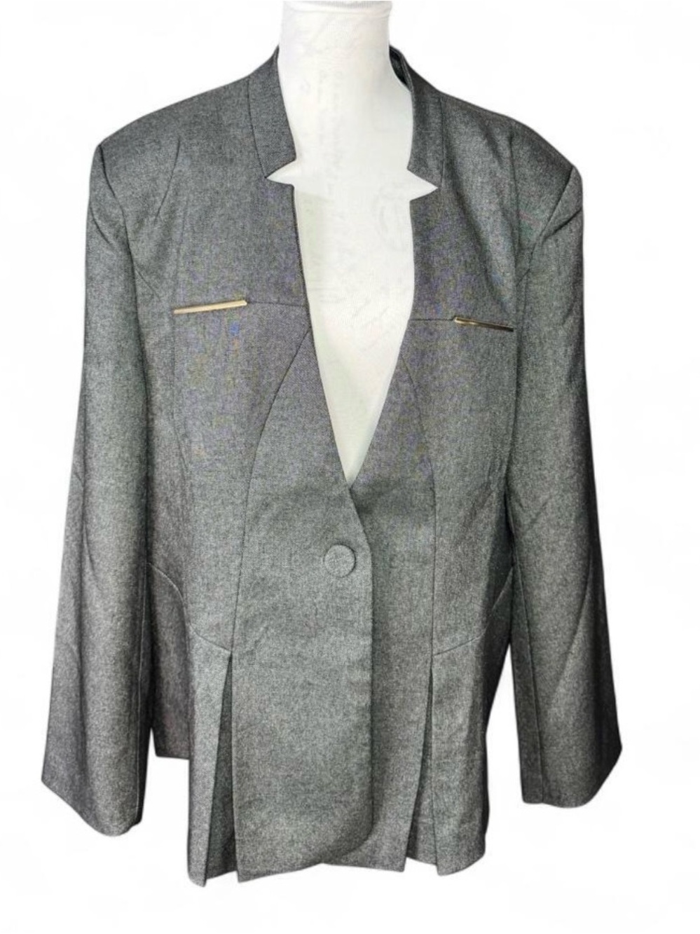 Womens Silver Metallic Single-Button Blazer Jacket